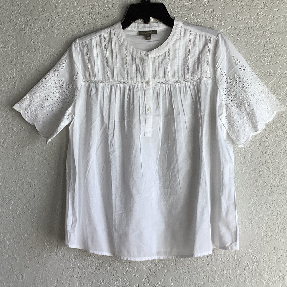 Style & Co. White Eyelet Sleeve Blouse